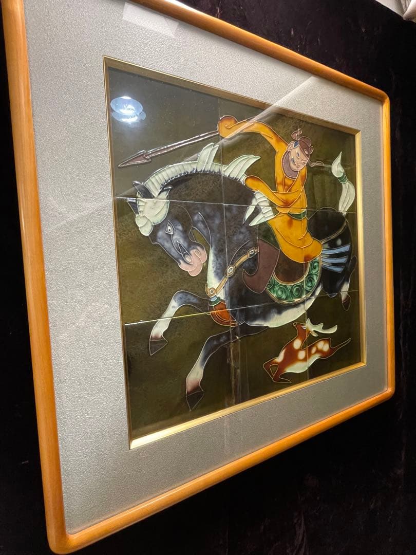 値下げ/エネルギーの高い　陶板画　中国騎馬武者　62 × 72厚さ4センチ
