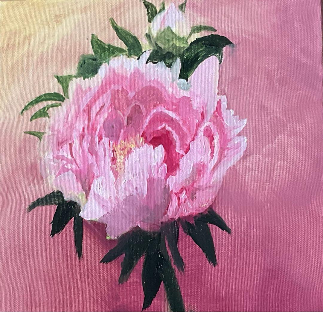 油彩画 [ 牡丹　百花王 ] 額付　原画