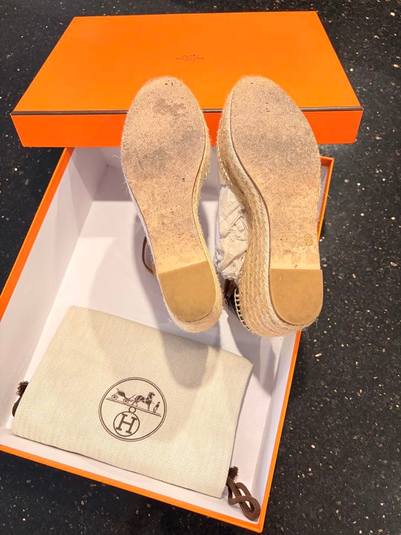 【美品】HERMÈS エルメス エスパドリーユ ウェッジサンダル 37付属品完備