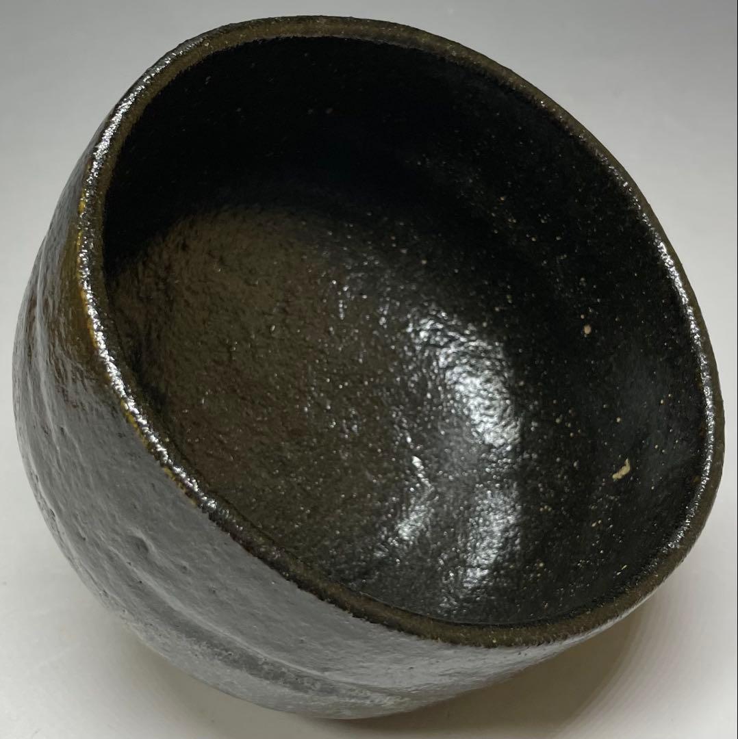 五代　楽吉左衛門　宗入　黒茶碗　共箱(四方桟盛蓋) 　仕覆　共布　e432a