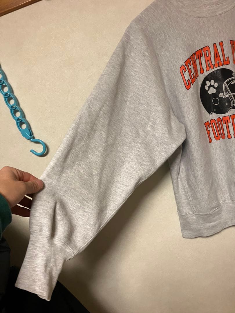 タグ無しチャンピオンリバースウィーブ　トレーナー3段プリント グレー