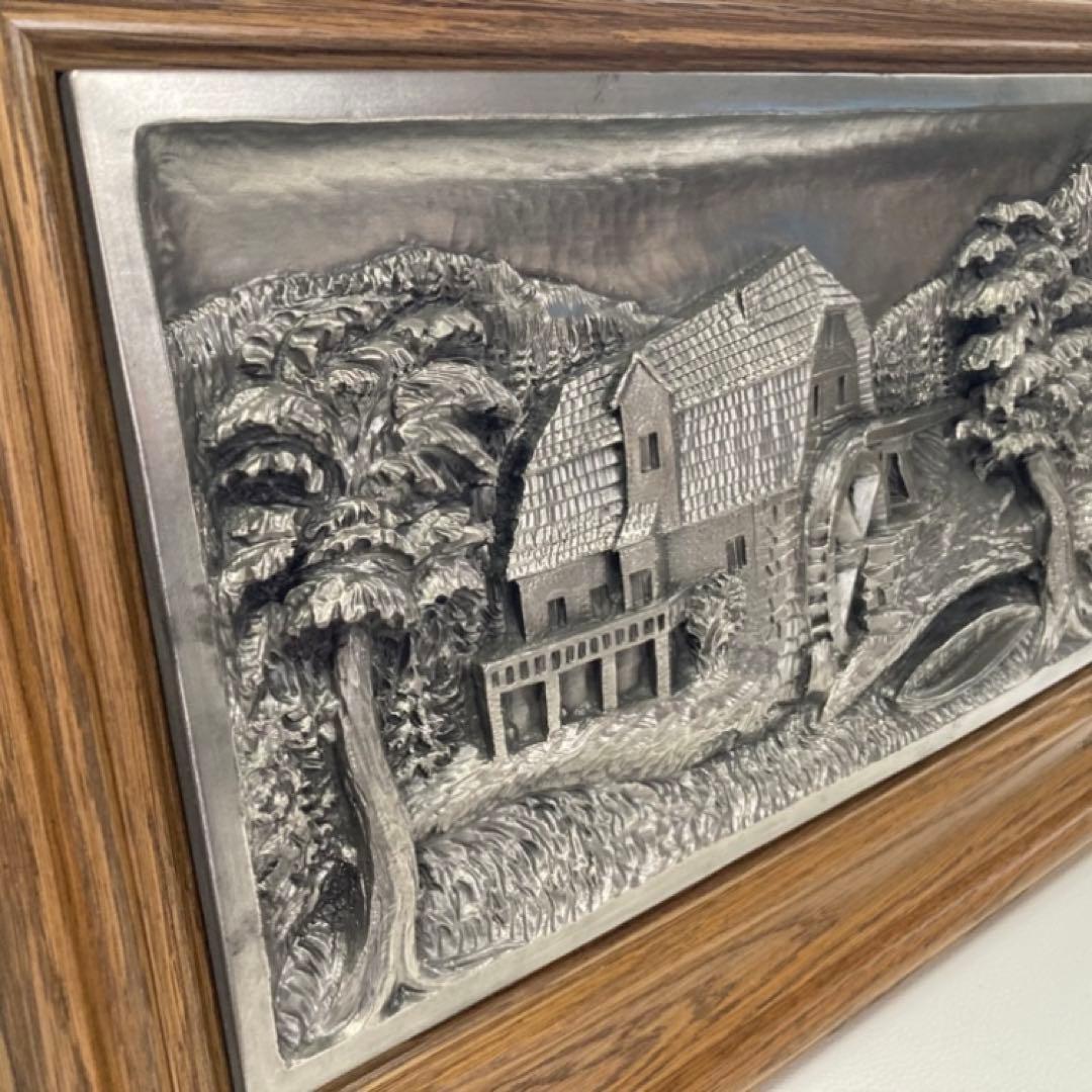 ドイツ 錫 金属 工芸品 彫刻 手作り 額装 レリーフ レトロ ヴィンテージ
