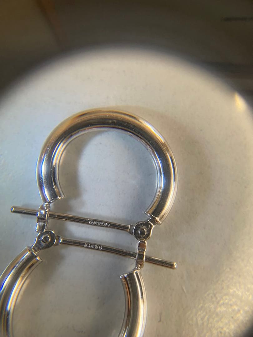 極美品 K14 ホワイトゴールド フープ ピアス 金