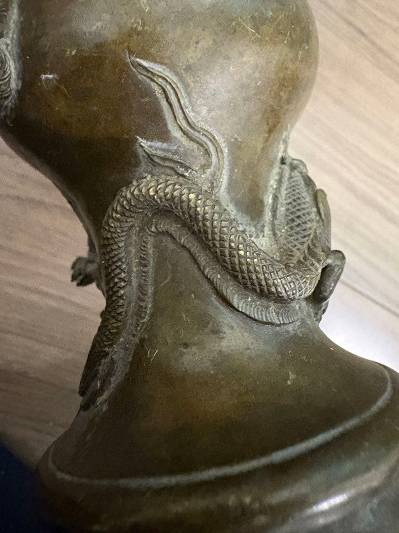 ▽ 錆物師 『鍋長』作江戸時代 龍雕刻 宣德銅製 古董