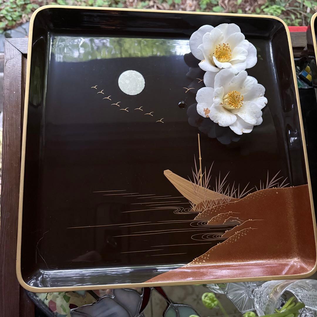 超限定無事終了‼️JAPAN時代蒔絵「源氏物語　須磨　明石」御膳5客