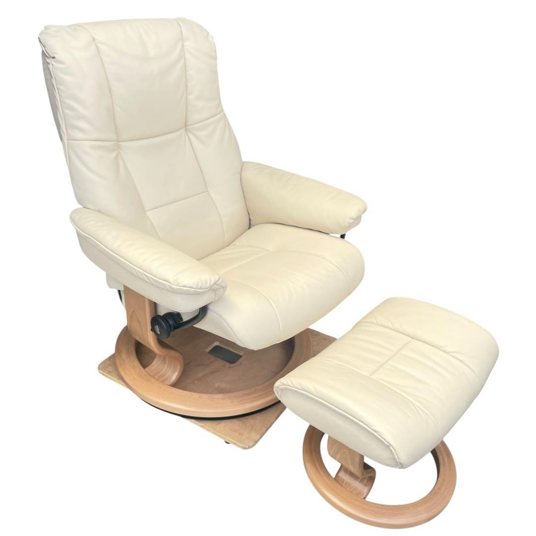 ★メイフェア 本革 ストレスレスチェア＆オットマン M クリーム オーク