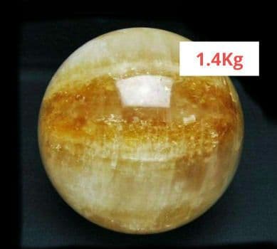 ハニーカルサイト　丸玉　スフィア　約1.4Kg　木製台座付き　③