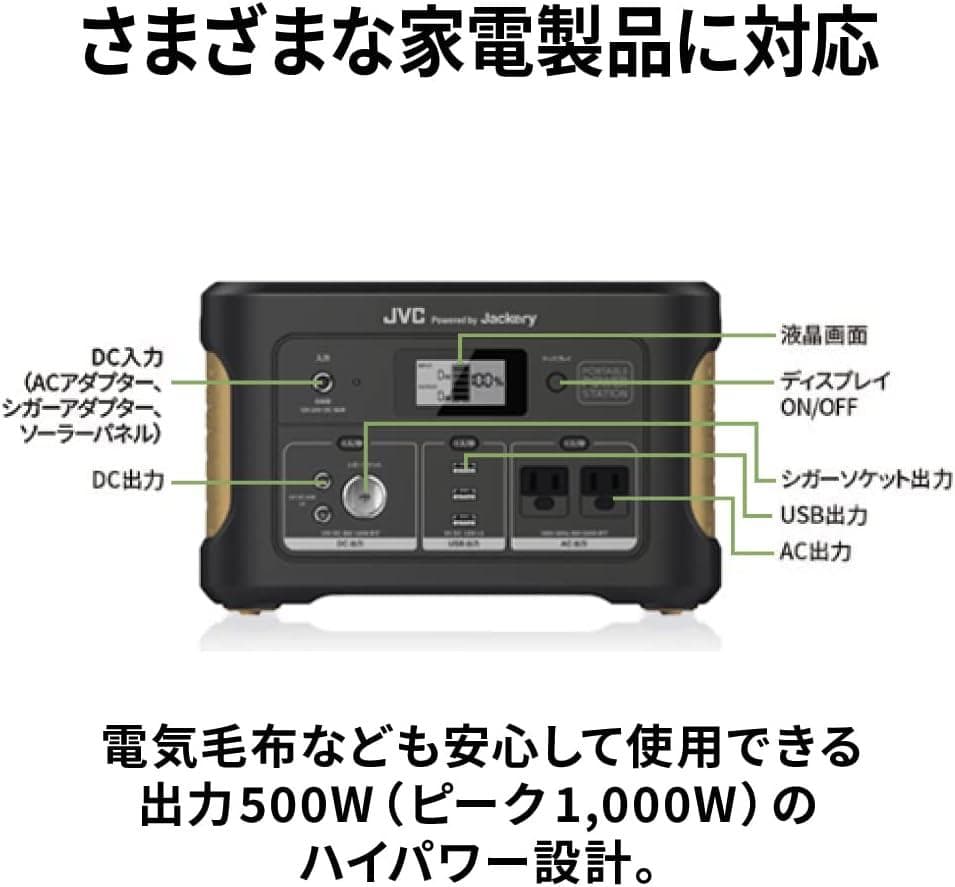 JVCケンウッド JVC Jackery ポータブル電源 500W 626Wh