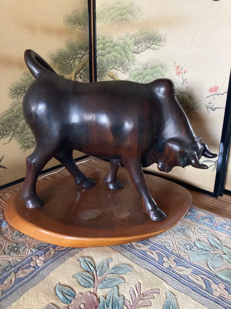 インテリア　和室家具　牛　雄牛　銘木