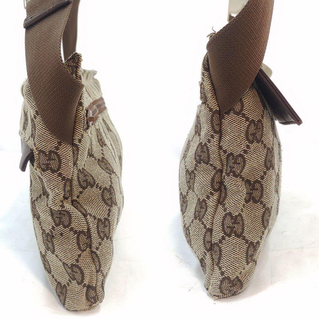 グッチ ボディバッグ ウエストポーチ レザー×キャンバス GG柄 ブラウン