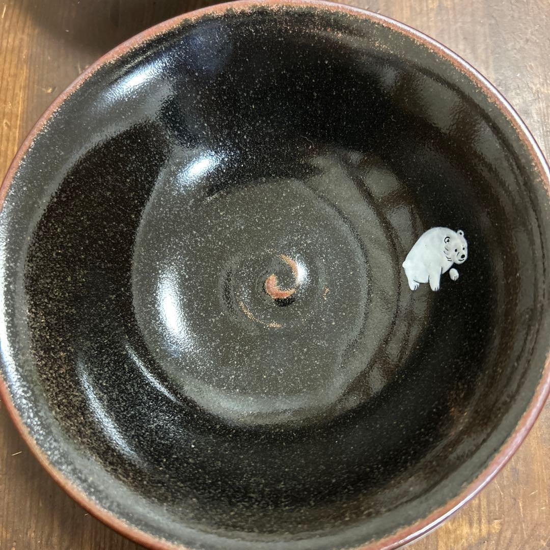 い*ん様 レア　薩摩焼 沈壽官　白薩摩　黒薩摩　かわいいくまさんの色絵入り　平茶