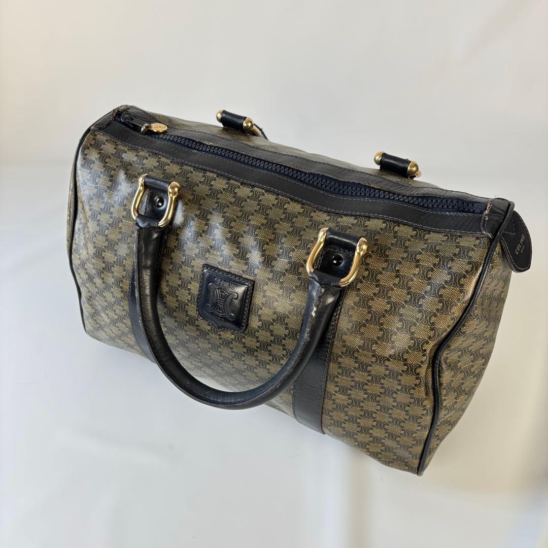 CELINE PVC レザー ボストンバッグ マカダム トリオンフ 黒