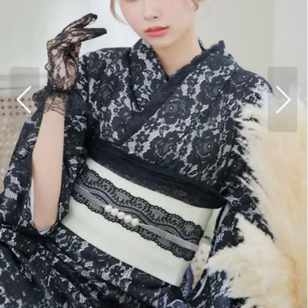 sugar nine 浴衣・帯セット 黒・白 レース模様