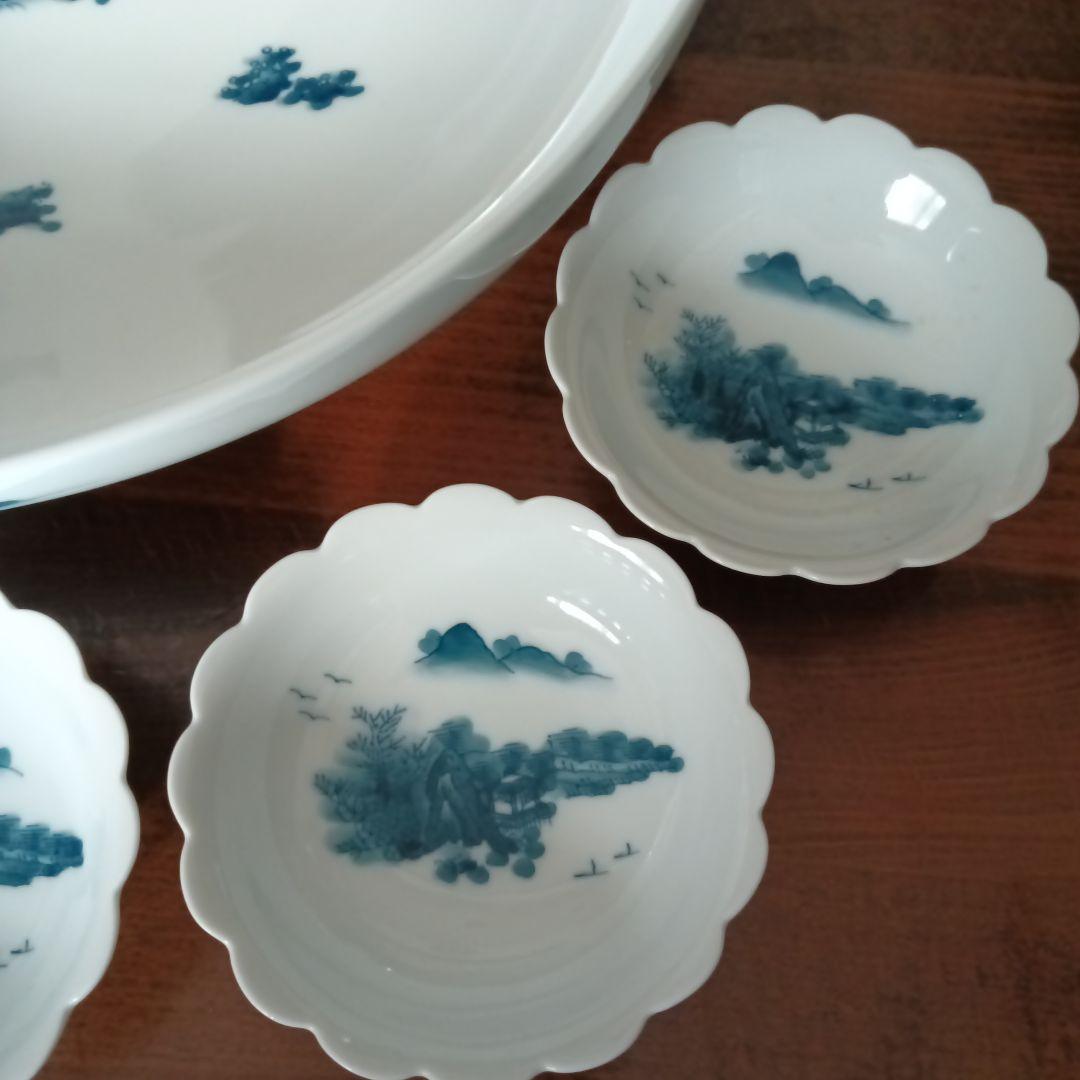 伊万里 鍋島焼 畑萬陶苑 楼閣山水図 大皿 31cm 小皿 セット 山水 風景