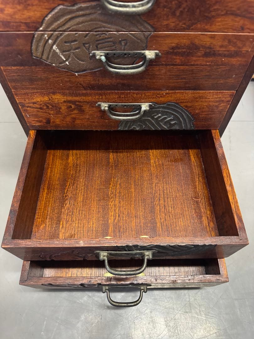 希少　岡山特産　烏城彫　小引き出し　小物入れ　小箪笥　5段　レトロ　当時物