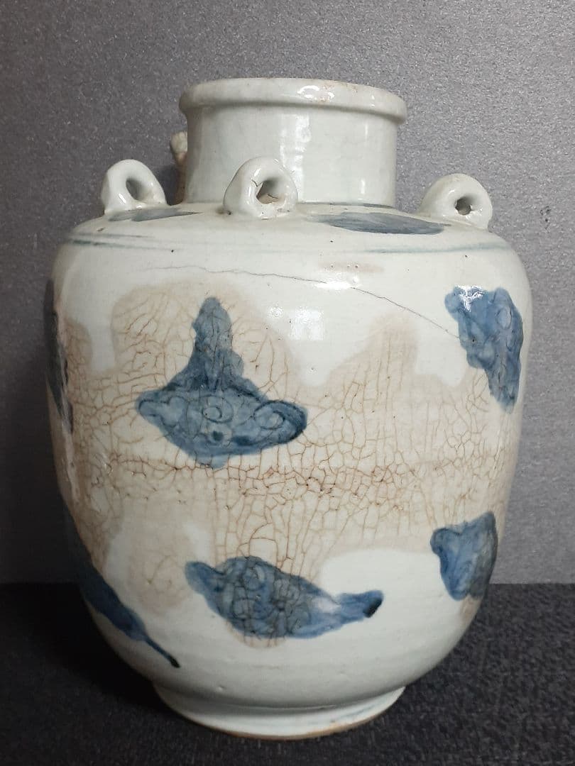 【本物保証❗️】中国古美術　中国古陶磁　古玩　明朝明代　青華　花図　注口付　大壺