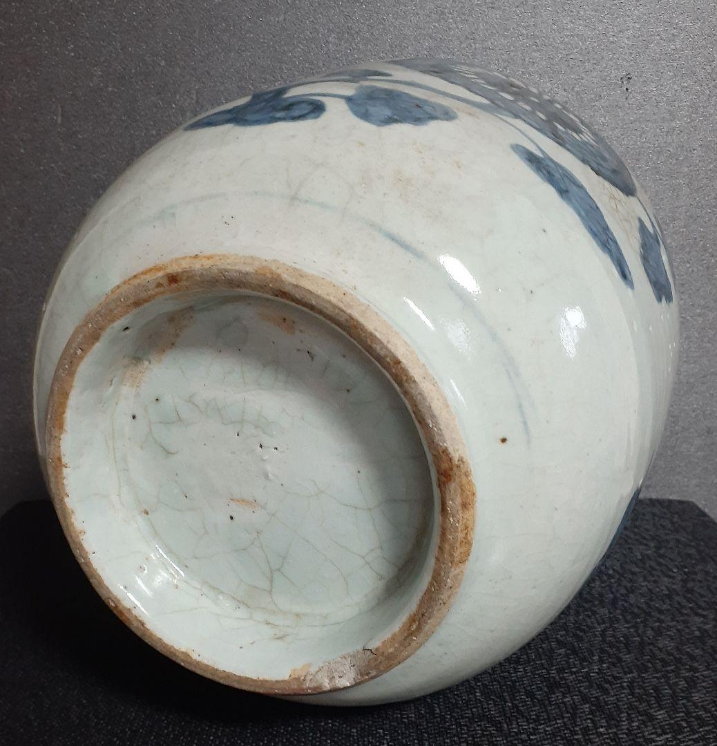 【本物保証❗️】中国古美術　中国古陶磁　古玩　明朝明代　青華　花図　注口付　大壺