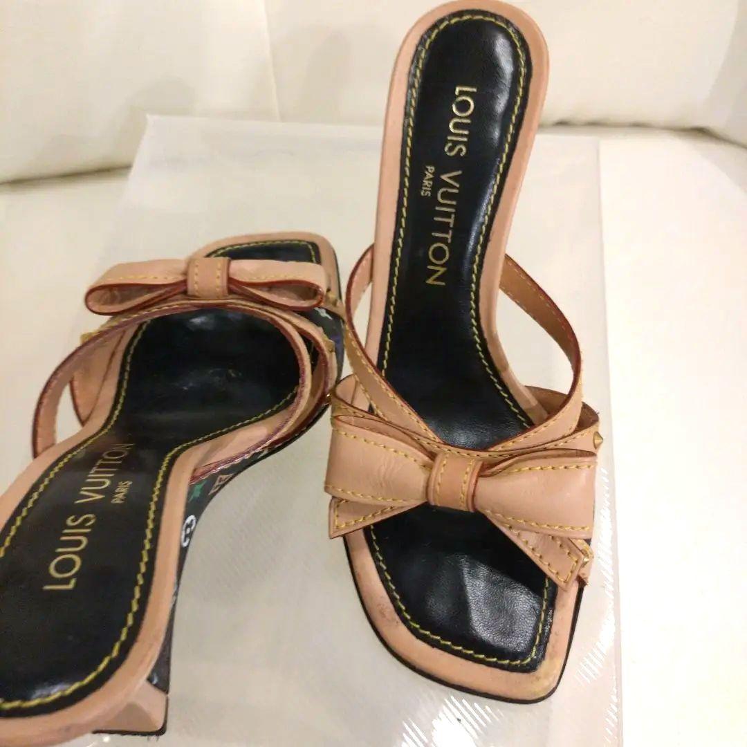 LOUIS VUITTON リボン付きウェッジヒールサンダル