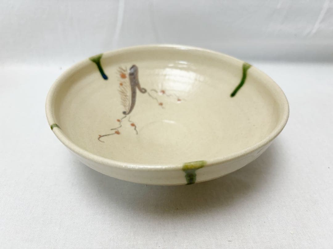 未使用 茶道具 川本了生作 弥七田織部 馬盥茶碗 陶印 煎茶道具 馬盥型 共箱