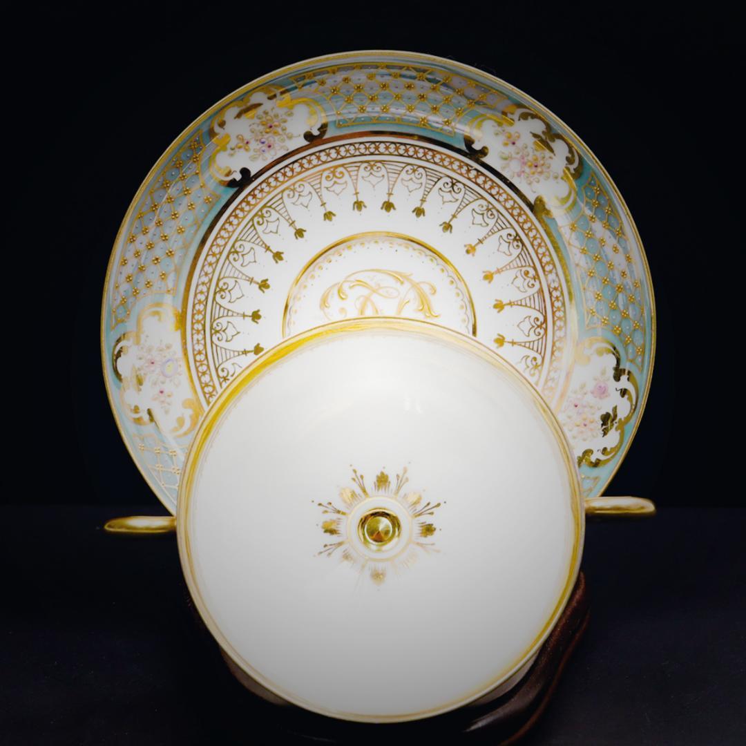 ドレスデン磁器 ドナー工房 モノグラム＆ターコイズ ブイヨンカップ＆ソーサー