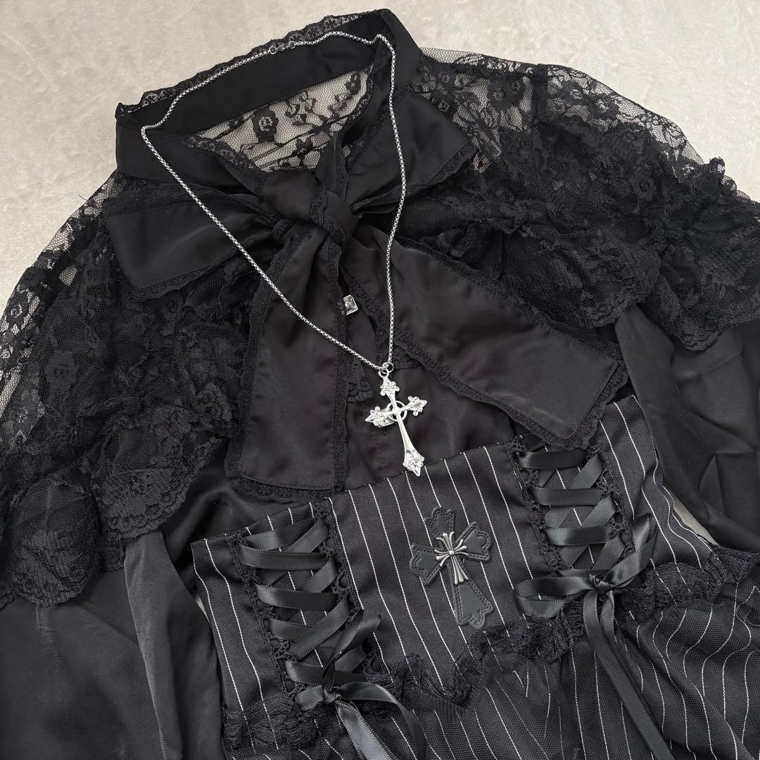 地雷 マーズ リボン ブラウス 十字架 ティアード スカート セットアップ ❤︎