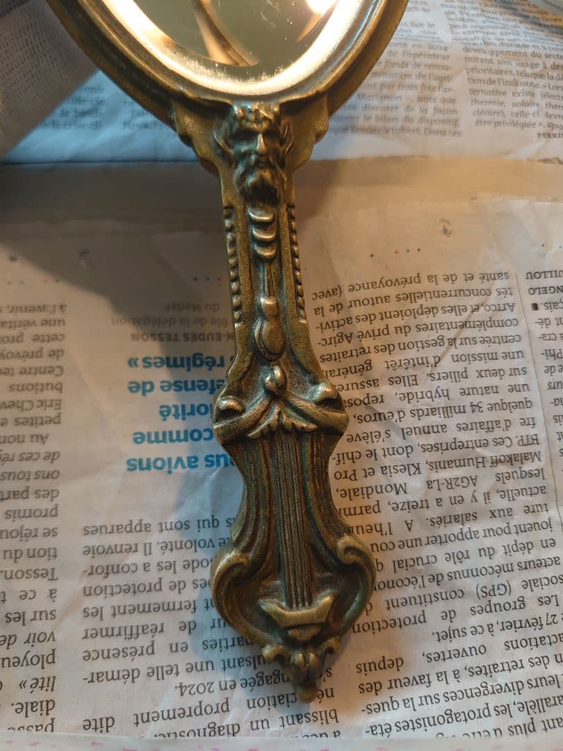 フランスアンティーク ルイ15世 ハンドミラー 青銅製