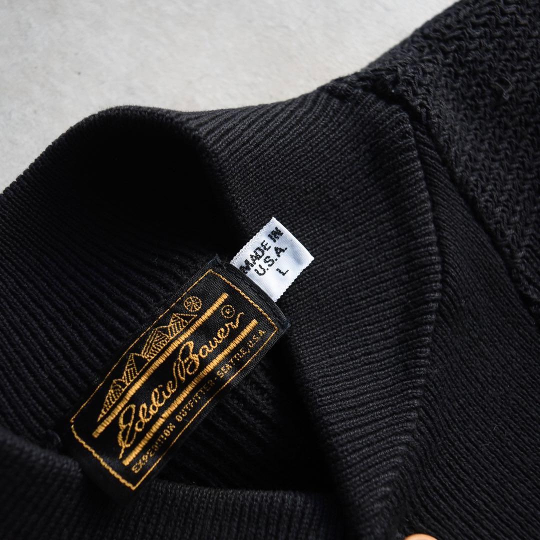 80s エディーバウアー ヘンリーネック コットンニットセーター 黒 USA製L
