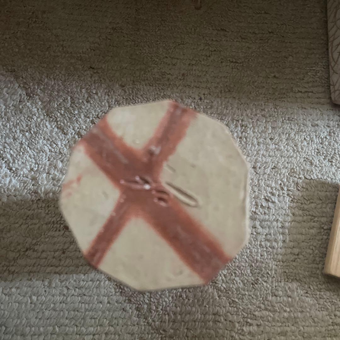 備前焼　八角形陶器花瓶 赤白グラデーション