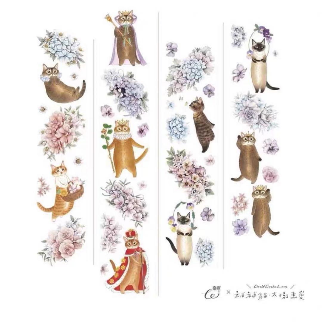 【9465】海外　マステ　4.5/巻　PETマスキングテープ　猫　お花　動物系