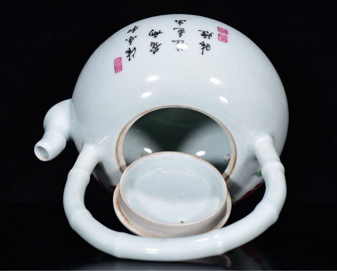 旧蔵　文房具　茶道具　清 雍正御製 粉彩花鳥文 提壺　陶器急須　縁起物　飾り