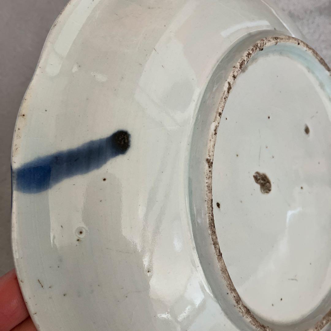 R★昔の大皿　古伊万里　鷺　直径22.7高さ3 青と白のコントラストが素敵です