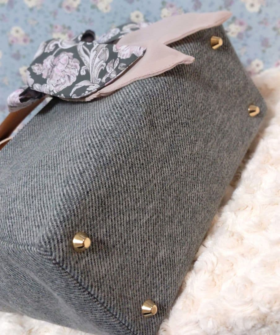 リボンスカーフ付ミニトート　仕切りポーチ付　ツイード　アレキサンダーマーブル