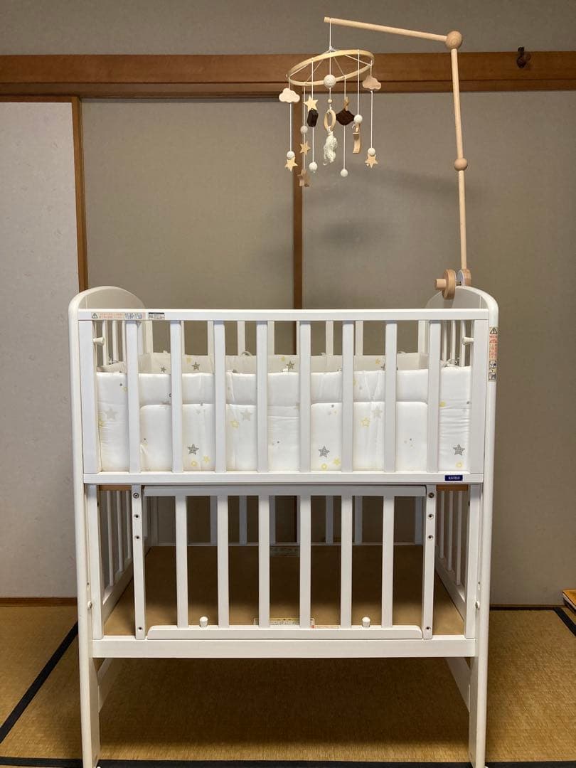 ※手渡し限定　KATOJI ミニベビーベッドハイタイプ　ベッドガード&メリー付
