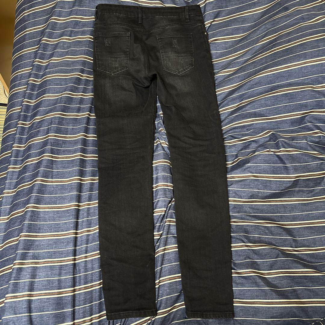 US UK drip HIPHOP スリムフィットダメージジーンズ 黒