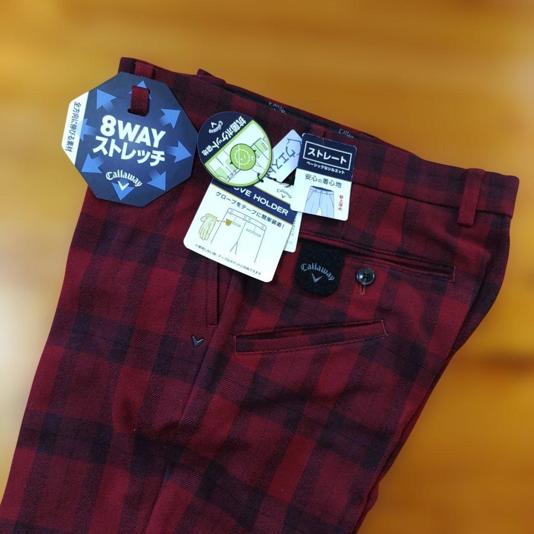 Callaway メンズゴルフパンツ　赤チェック ストレートパンツ　Ｓ　新品