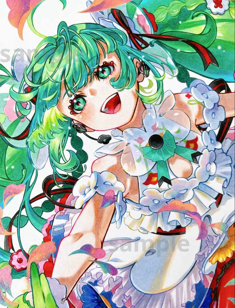 も*ふ様 ✴︎ 初音ミク Blooming ✴︎　手描き　イラスト　アナログ　色