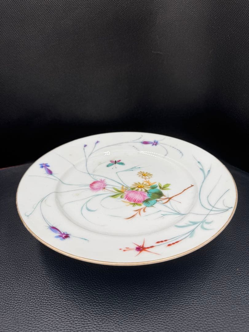 フランス　アンティーク　ハンドペイント　アザミ？花柄　高台②