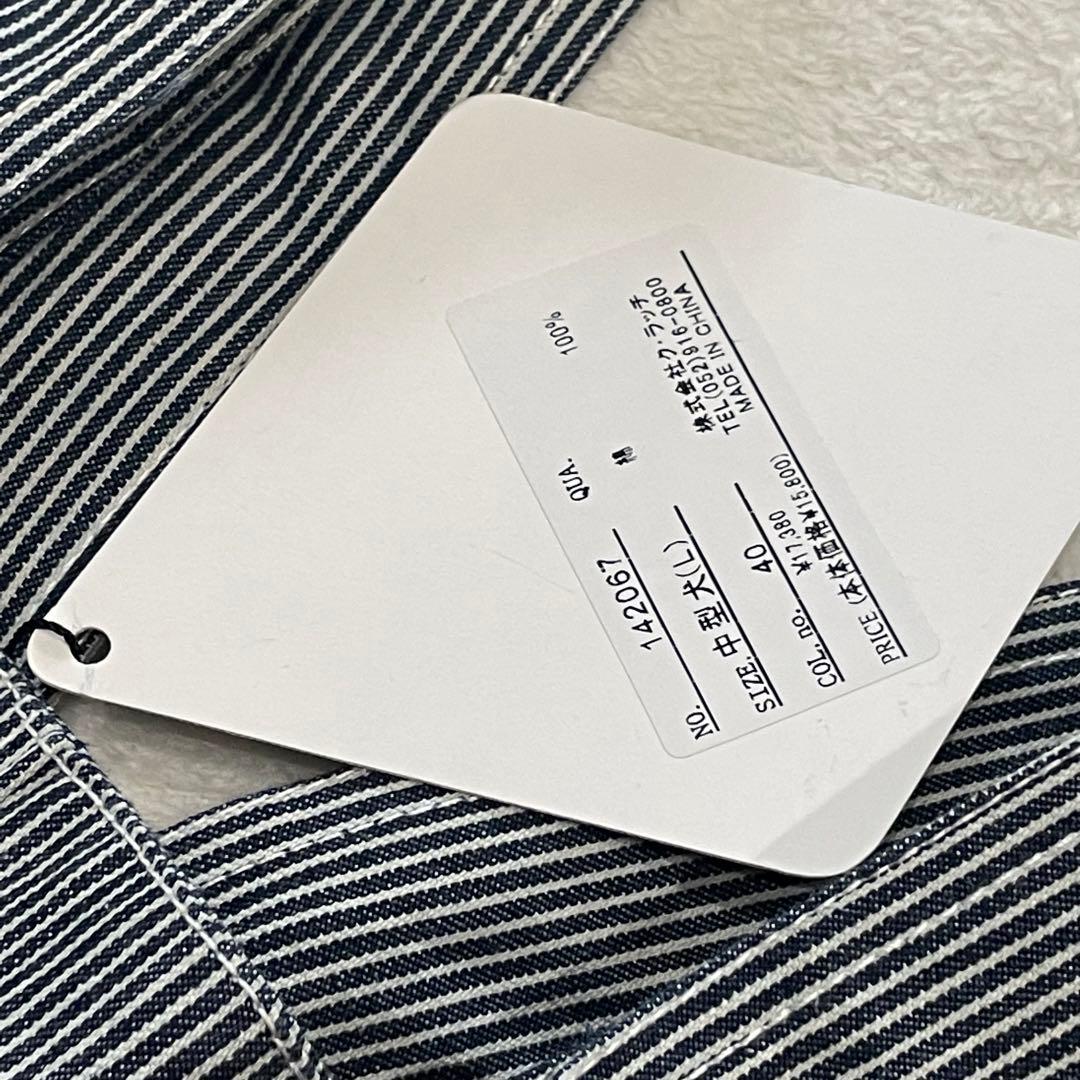 GALFY　石ちゃんオーバーオール　デニム　ワッペン　ストライプ　犬　タグ付き