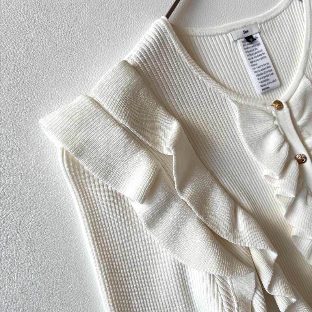 Sov.　ソブ　2024AW　フリルニットカーディガン　金ボタン　ホワイト
