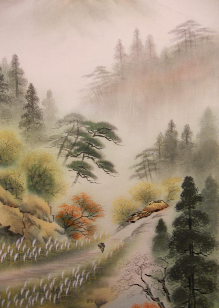 掛け軸 小川翠湖 彩色秋景 絹本 希少 軸装 茶道具 掛軸 美品 です。