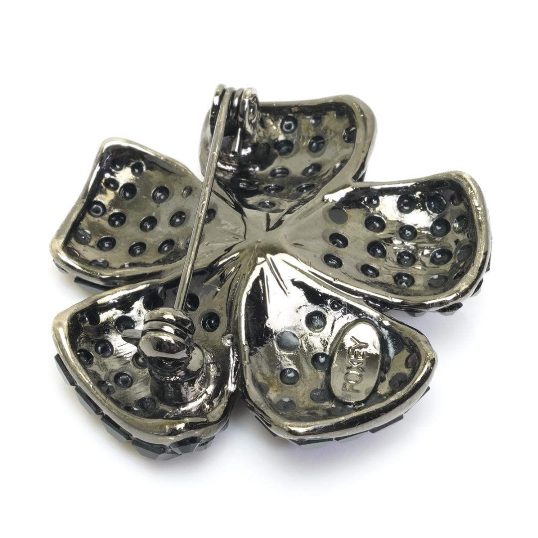 美品 FOXEY フォクシー フラワー ブローチ ブラック 黒