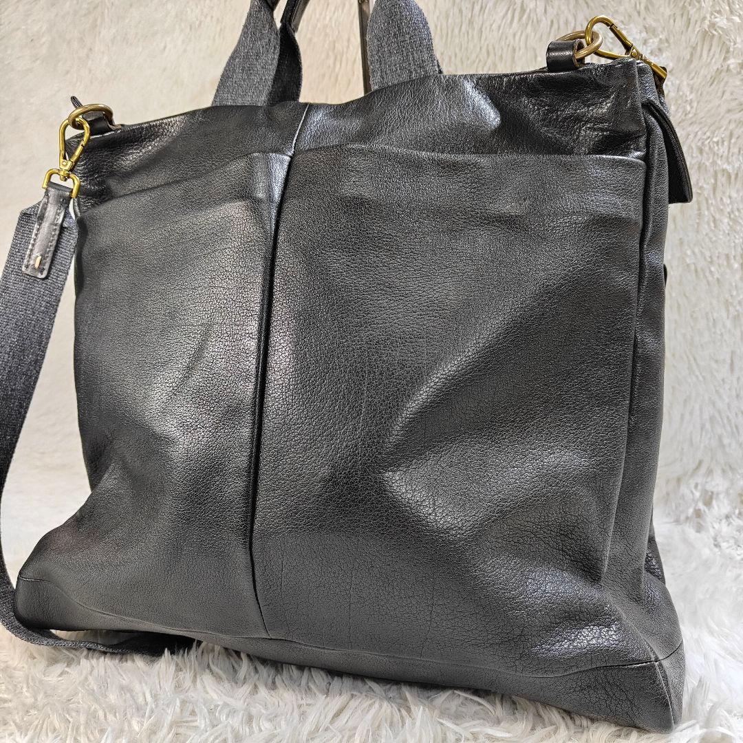 ✨未使用級✨ ゲンテン ショルダーバッグ フラップ シボ革 黒　2way