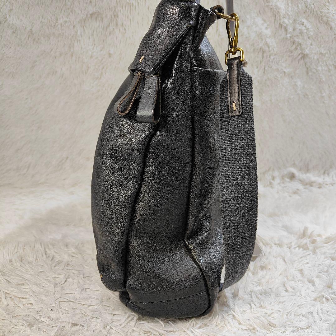 ✨未使用級✨ ゲンテン ショルダーバッグ フラップ シボ革 黒　2way