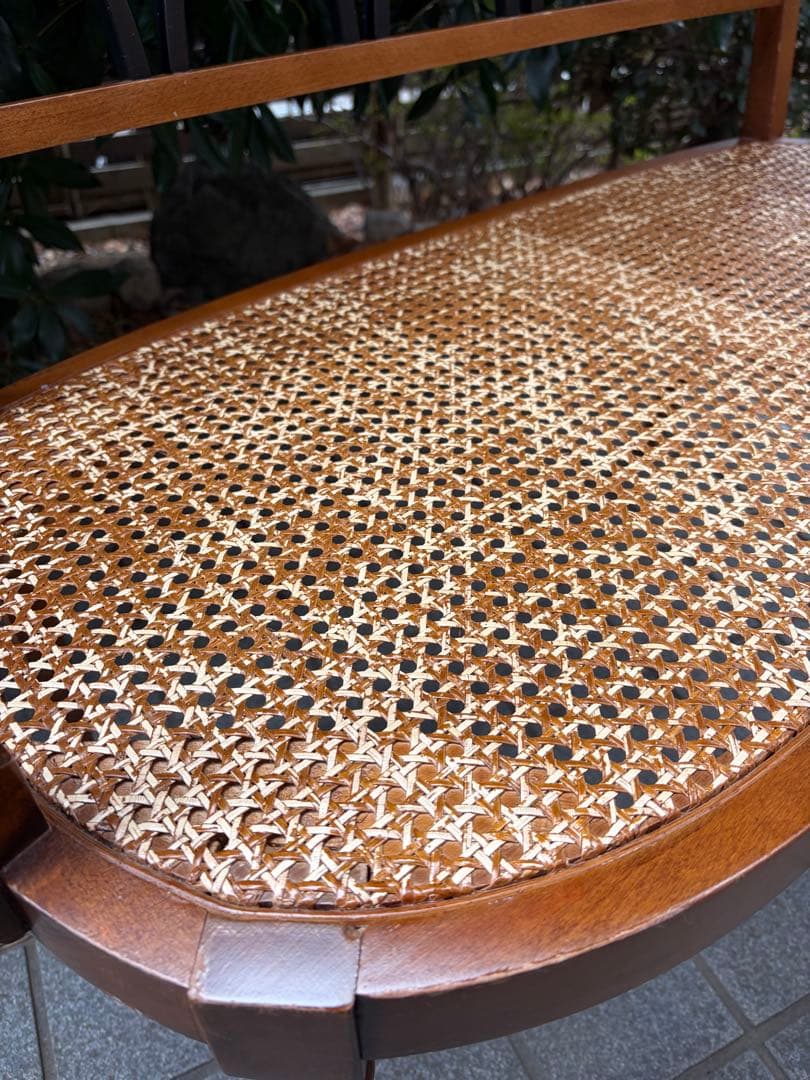 アンティーク 木製ラタンベンチ 2人掛け アールデコ アームチェア 椅子