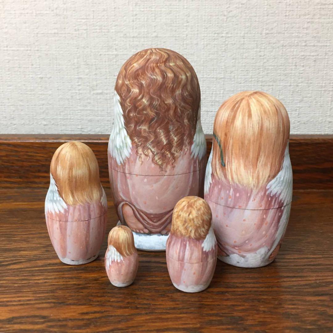 ロシア雑貨☆天使マトリョーシカ 『巻物と羽ペン』(5P)リダ工房