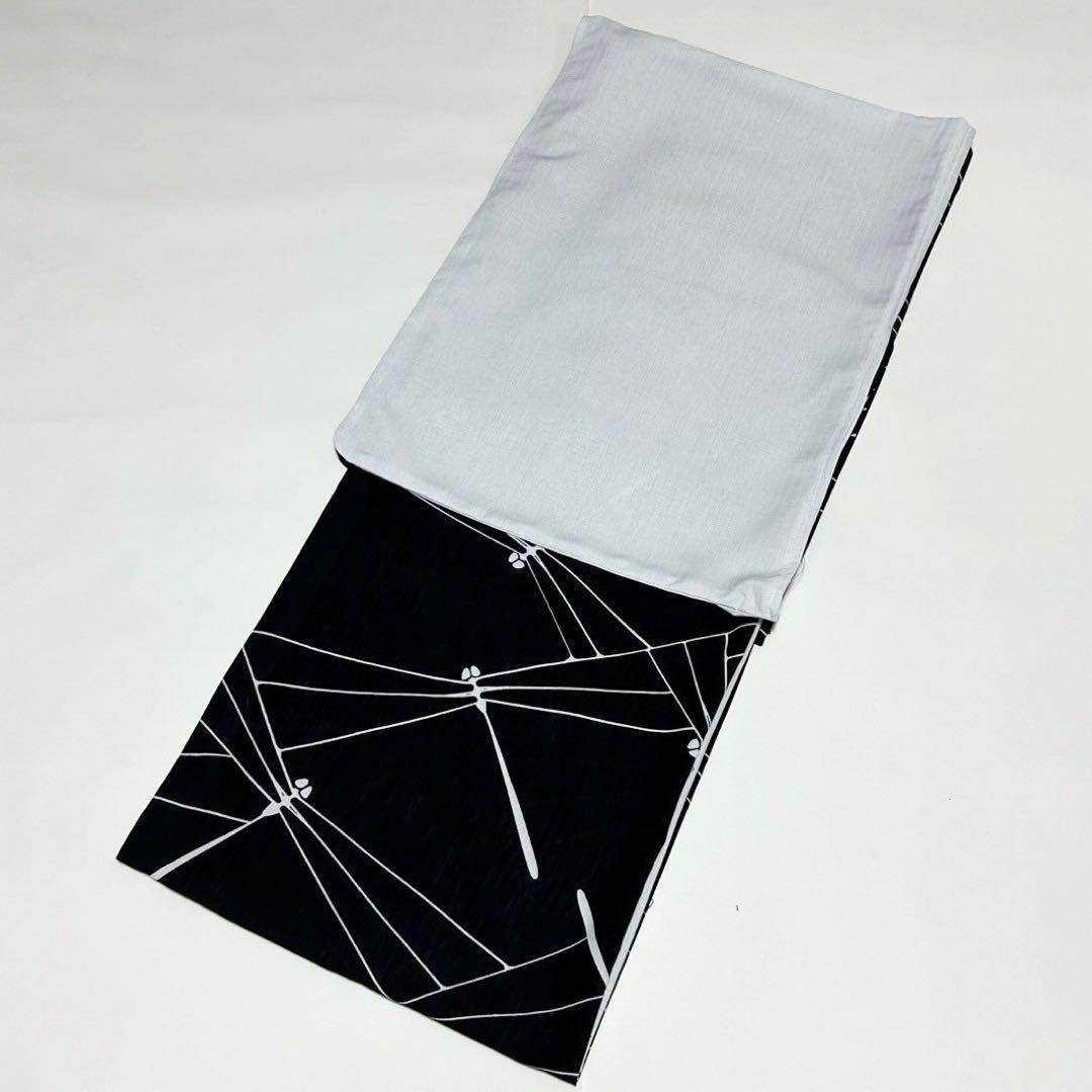 浴衣　夏　単着物　白×黒　吸湿速乾　半身仕立て　片身替わり　帯　0707③