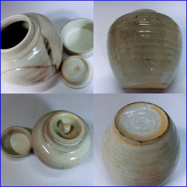 茶入れ■古瀬戸蓋付茶入 菖蒲紋 粉引き白釉 茶道 時代物 骨董■