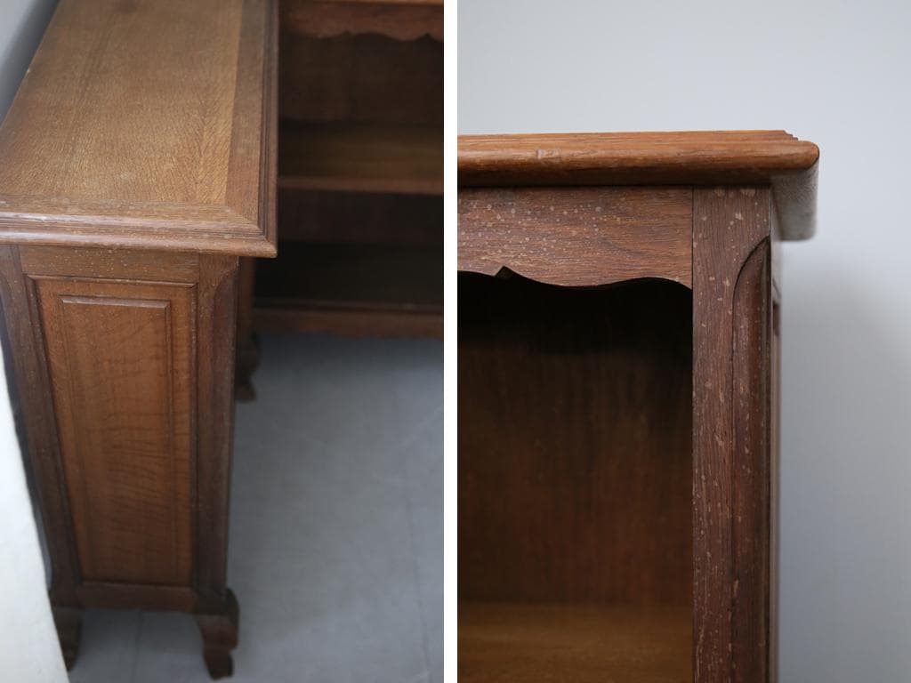 フランスアンティーク猫脚コーナーブックシェルフ/本棚/飾り棚/食器棚(90-80