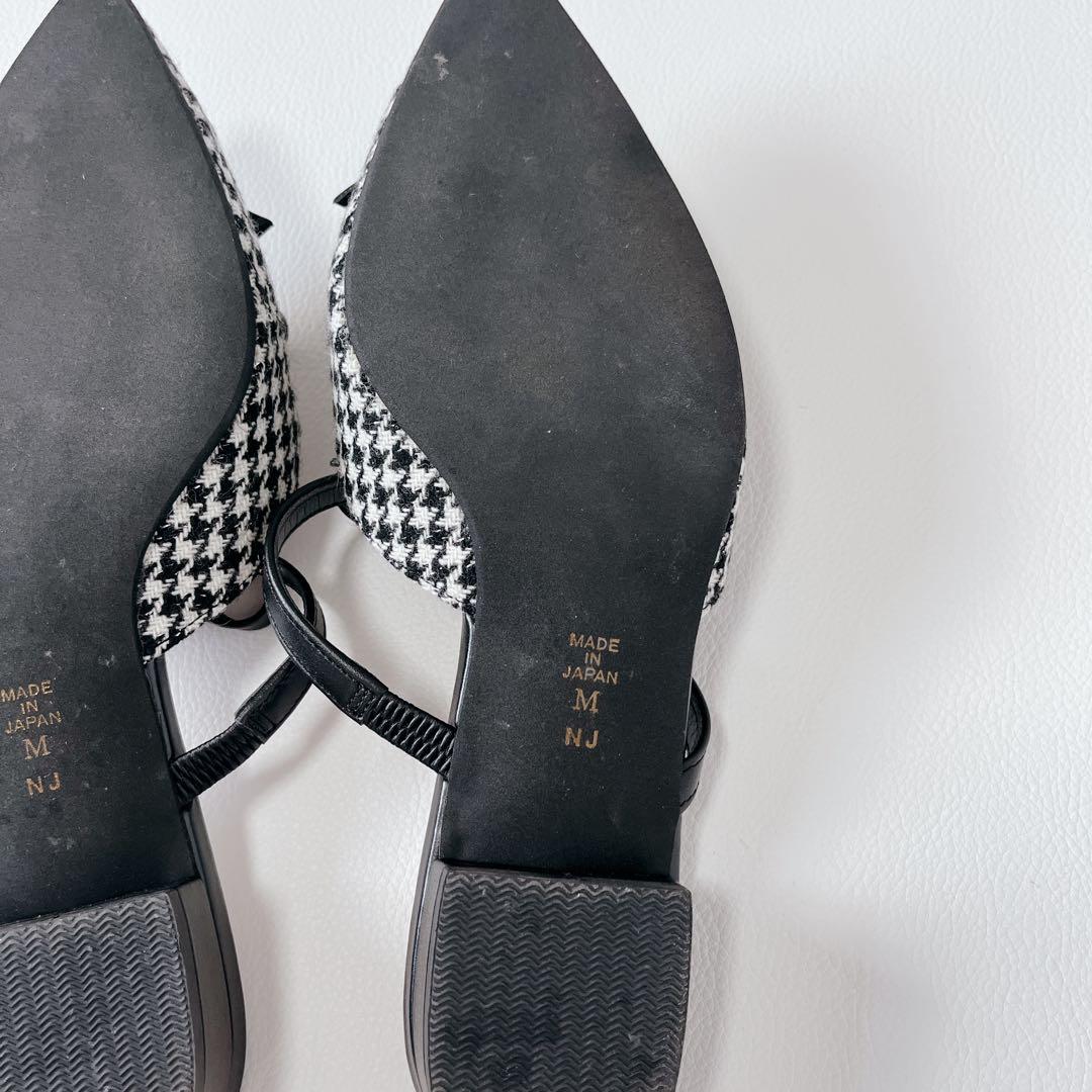 未使用級✨DIANA 千鳥柄　Tストラップ　ミュール プチリボン　ローヒール