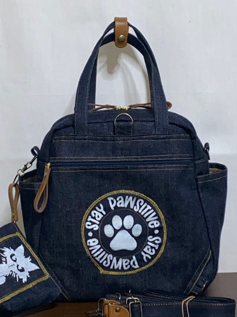 ☆岡山デニム☆ステンシル☆トラネコ☆☆4wayボストンバッグ